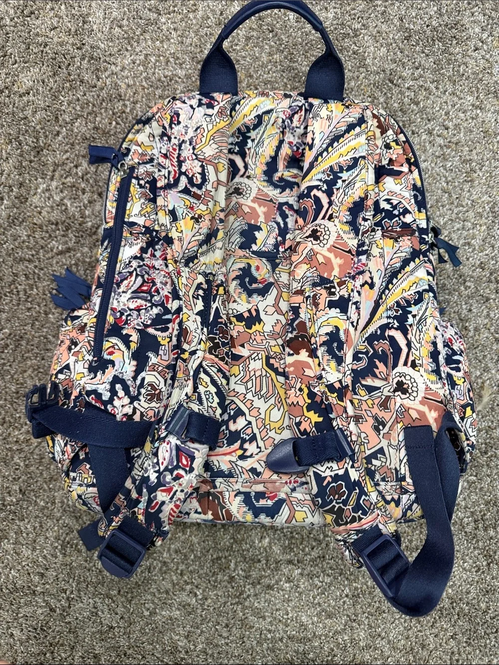 Vera Bradley Multicolor Paisley Print Backpack with Navy Trim. Very Large.